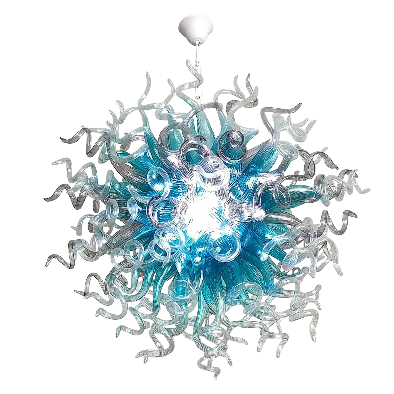 Chihuly Style Chandeliers Hand Blown Glass Chandelier  (Light Blue And Clear)