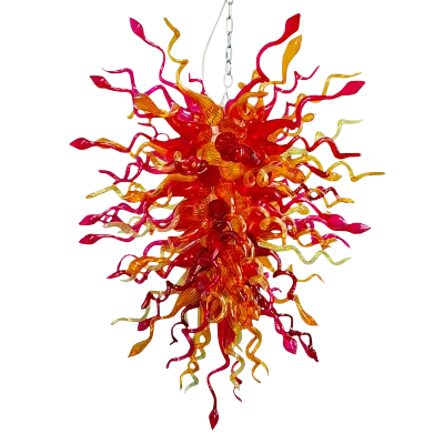 Hand Blown Glass Chandelier Chihuly Style Chandelier For Sale (Amber And Red) 01