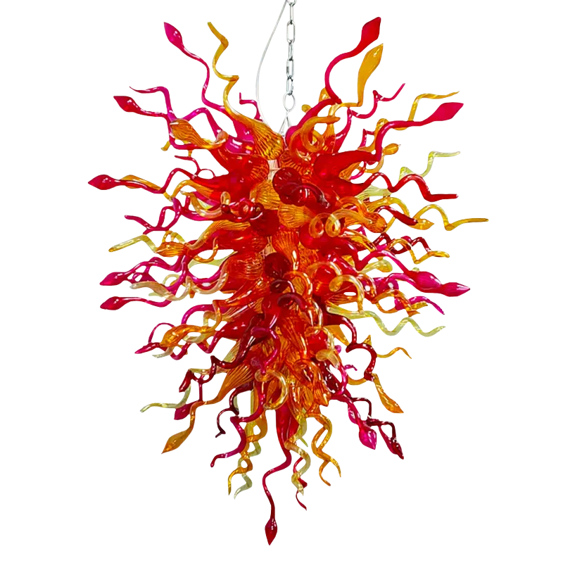 Hand Blown Glass Chandelier Chihuly Style Chandelier For Sale (Amber And Red)