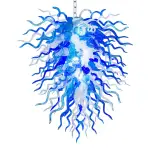 Long Chihuly Style Chandelier Hand Blown Glass Chandelier (Blue And Clear White)