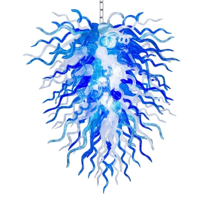 Long Chihuly Style Chandelier Hand Blown Glass Chandelier (Blue And Clear White) 01