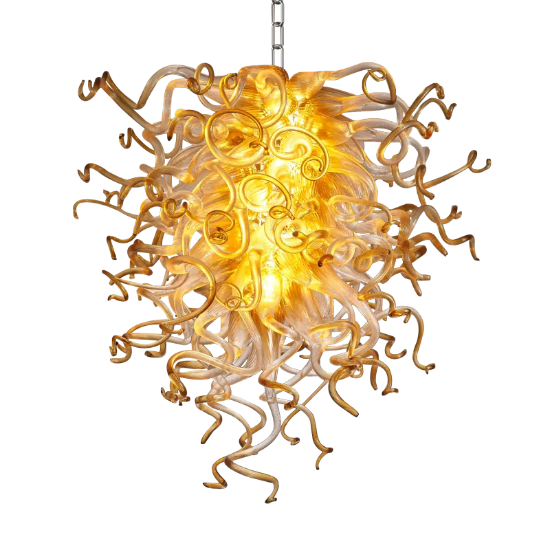 Murano Glass Light Pendant  Chihuly Style Chandelier (Amber With Clear)