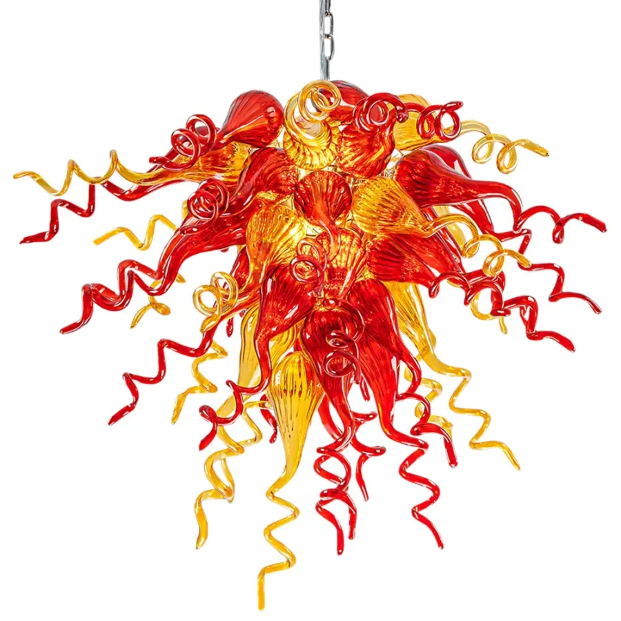 Chihuly Style Chandelier Hand Blown Glass Chandelier (Christmas Limited Edition Amber With Red)