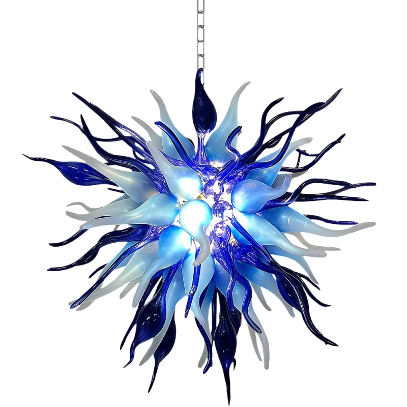 Chihuly Style Chandelier Hand Blown Glass Chandelier (Deep Blue And Frosted White Colors)