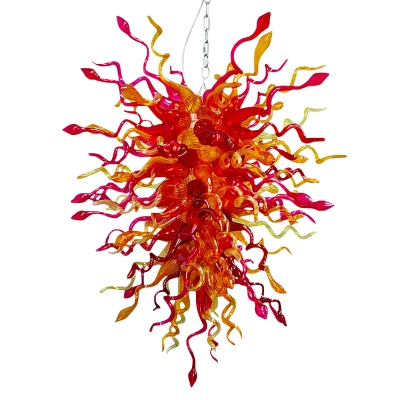 Hand Blown Glass Chandelier Chihuly Style Chandelier For Sale (Amber And Red) 01
