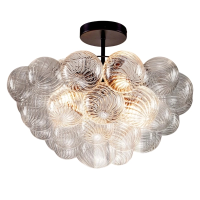 Modern Bubble Chandelier Black Finish and Clear Ribbed Blown Glass 01