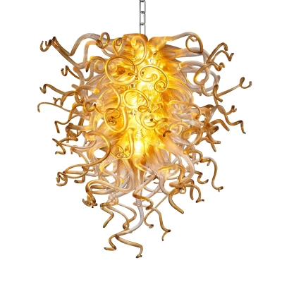 Murano Glass Light Pendant  Chihuly Style Chandelier (Amber With Clear) 01