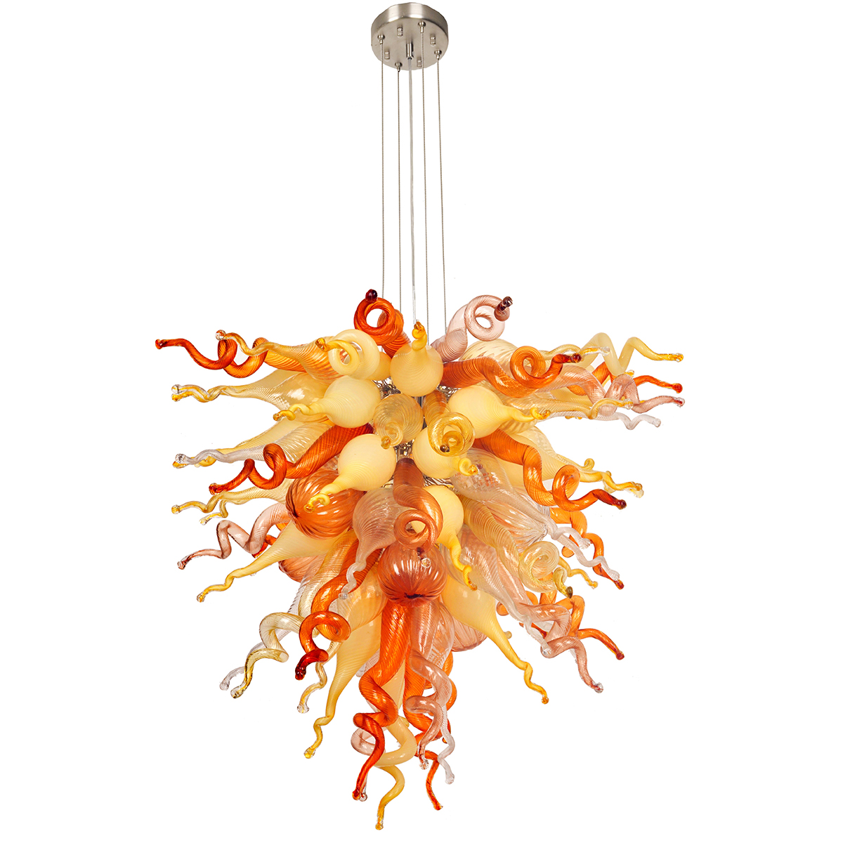 Chihuly Style Blown Glass Chandelier(Amber, Beige, Copper, Red and Clear)