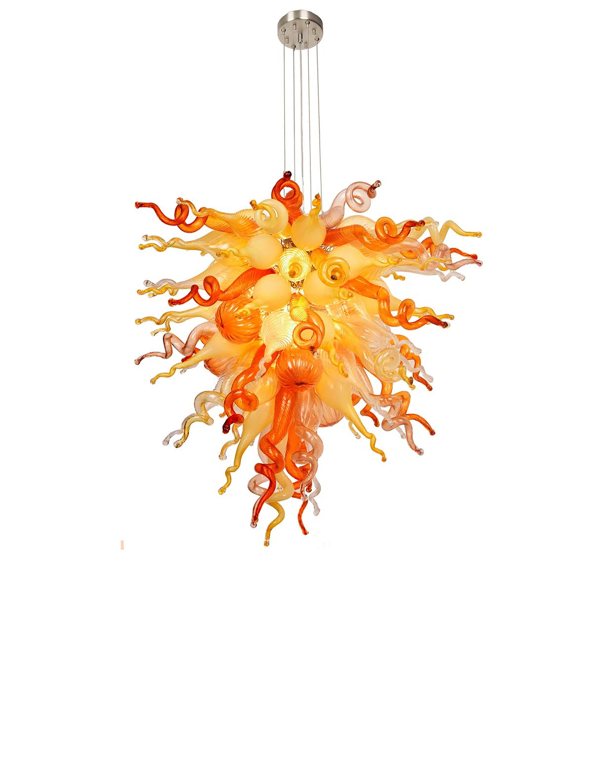 Chihuly Style Blown Glass Chandelier(Amber, Beige, Copper, Red and Clear)