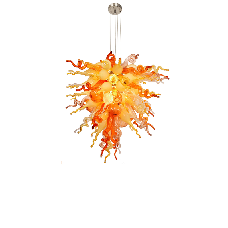 Chihuly Style Blown Glass Chandelier(Amber, Beige, Copper, Red and Clear)