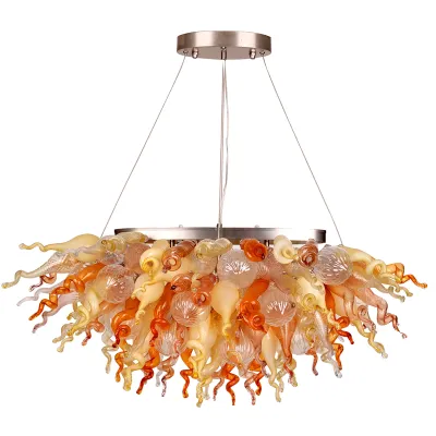 Chihuly Style Hand Blown Glass Chandelier(Amber, Beige, Copper, Red and Clear) 02
