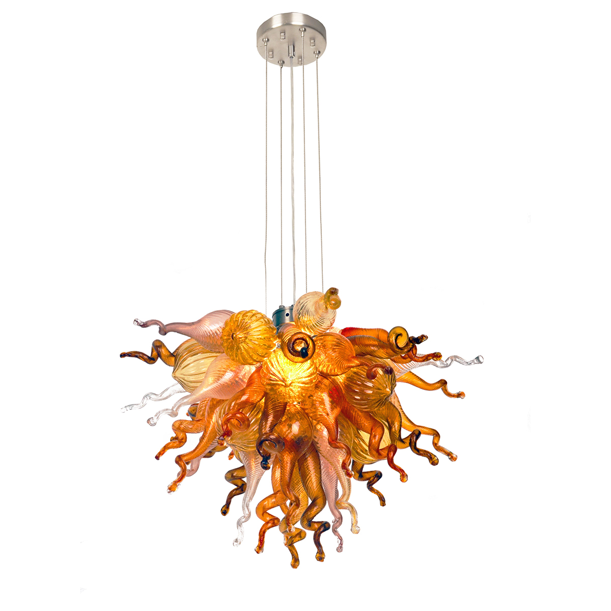 Hand Blown Murano Glass Chandelier(Coffee, Amber and Red)
