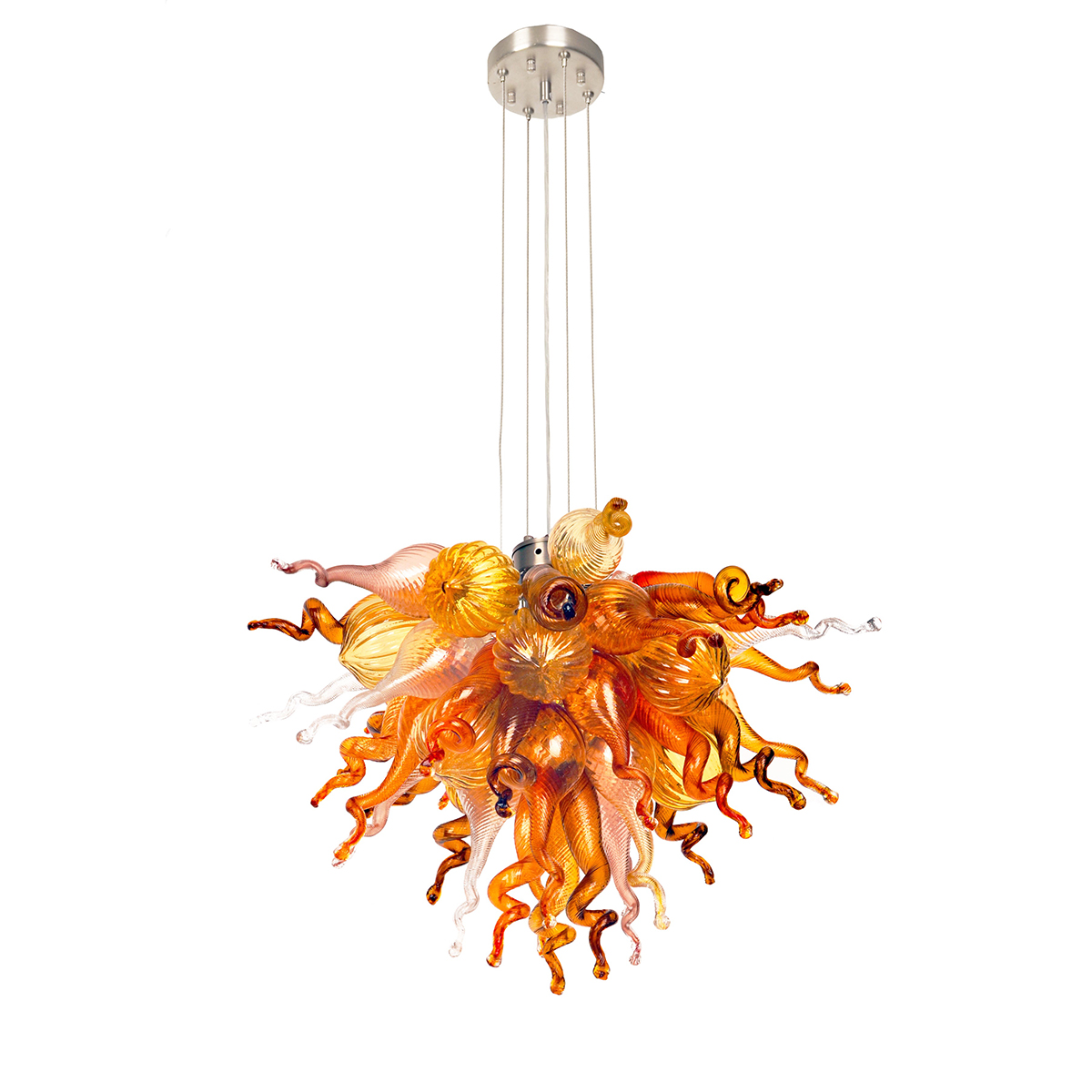 Hand Blown Murano Glass Chandelier(Coffee, Amber and Red)