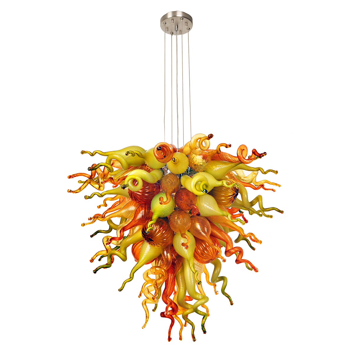 Hand Blown Murano Glass Chandelier(Olive Green, Red and Amber)