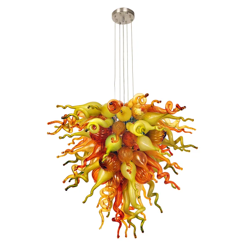 Hand Blown Murano Glass Chandelier(Olive Green, Red and Amber)