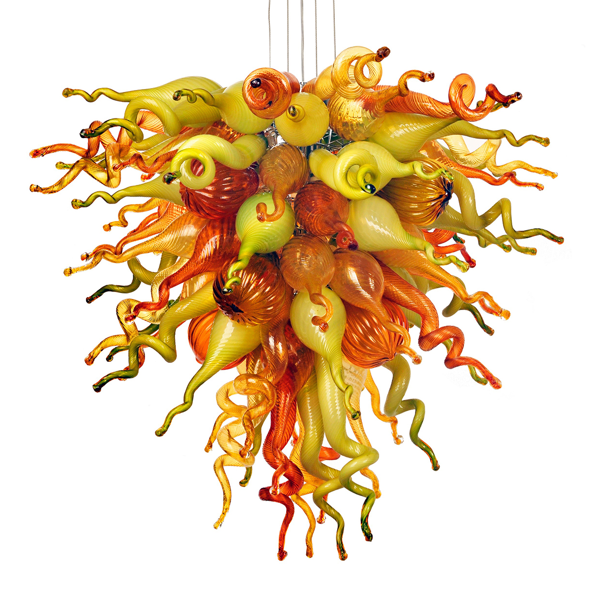Hand Blown Murano Glass Chandelier(Olive Green, Red and Amber)
