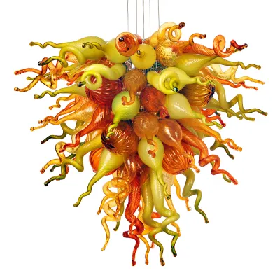 Hand Blown Murano Glass Chandelier(Olive Green, Red and Amber) 01