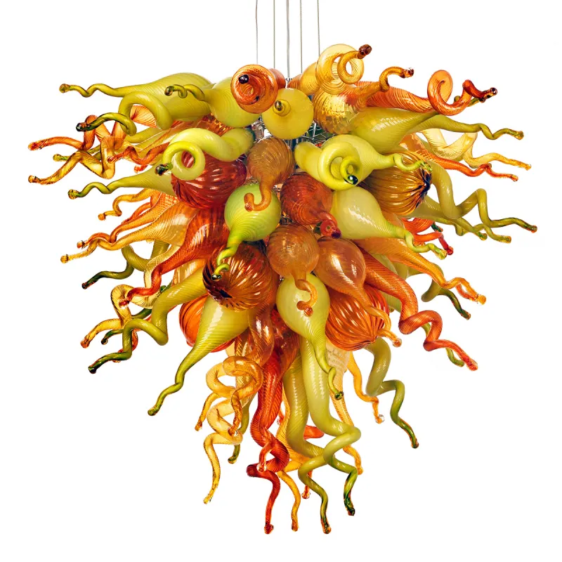 Hand Blown Murano Glass Chandelier(Olive Green, Red and Amber)