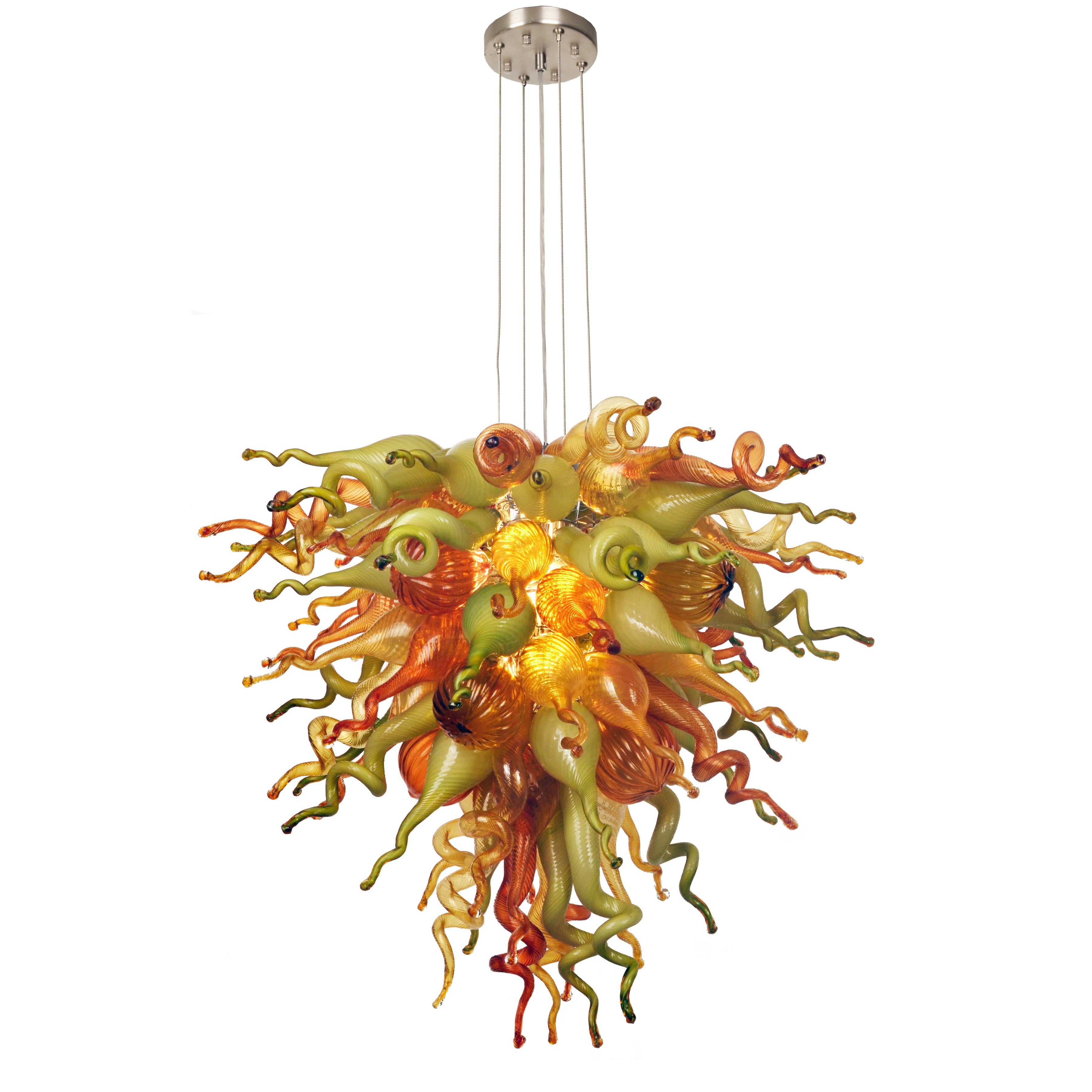 Hand Blown Murano Glass Chandelier(Olive Green, Red and Amber)