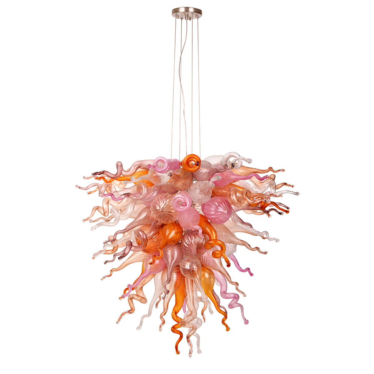 Hand Blown Murano Glass Chandelier(Pink , Purple and Copper)