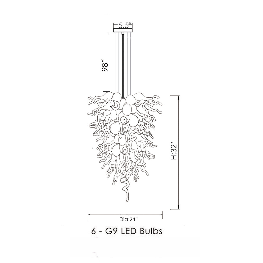 Hand Chihuly Style Blown Glass Chandelier(Amber, Coffee, Copper, Red and Clear)