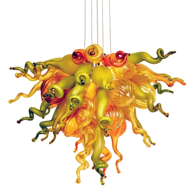Murano Glass Chihuly Style Chandelier(Olive Green, Red and Amber) 01