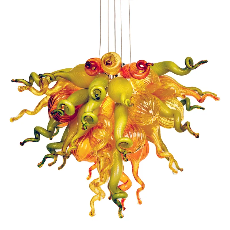 Murano Glass Chihuly Style Chandelier(Olive Green, Red and Amber)