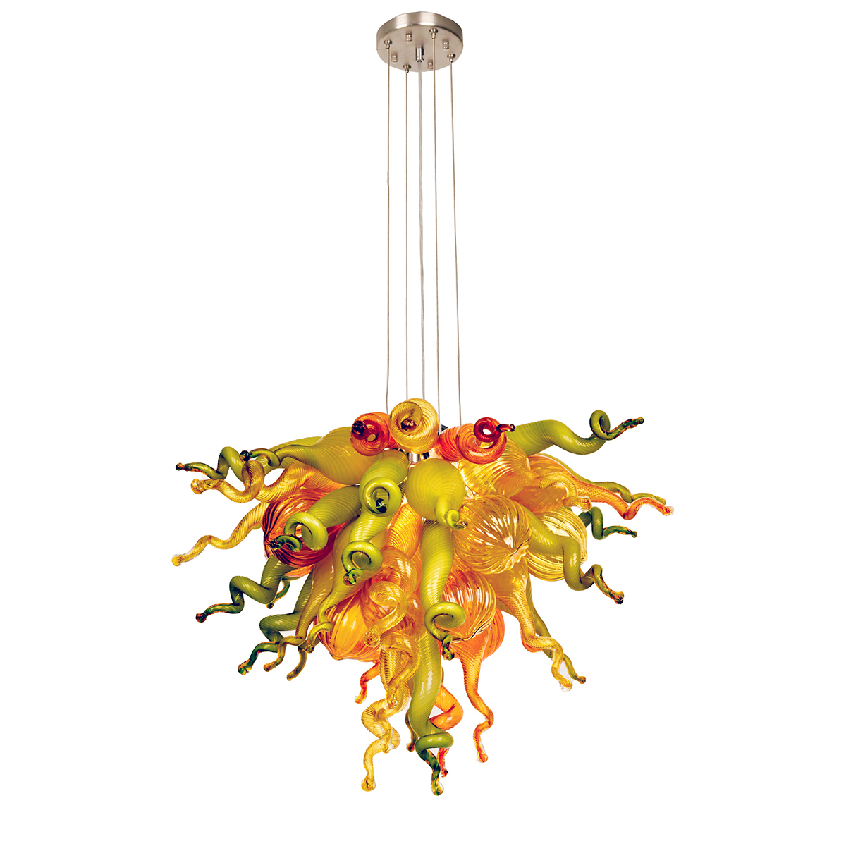 Murano Glass Chihuly Style Chandelier(Olive Green, Red and Amber)