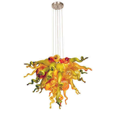 Murano Glass Chihuly Style Chandelier(Olive Green, Red and Amber) 02