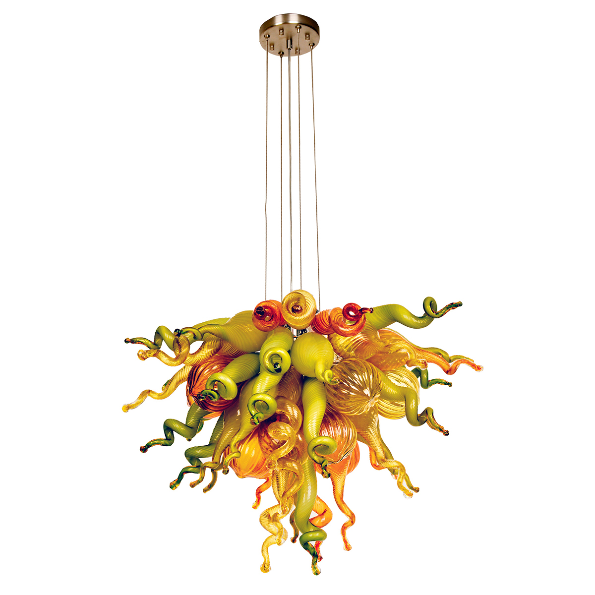 Murano Glass Chihuly Style Chandelier(Olive Green, Red and Amber)
