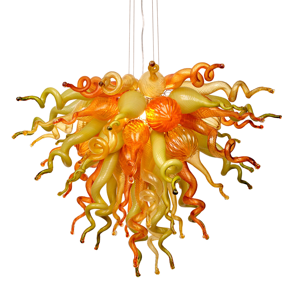 Murano Glass Chihuly Style Chandelier(Olive Green, Red and Amber)
