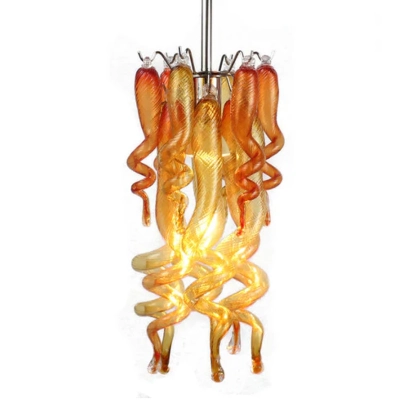Murano Glass Pendant Light Small Decorative Lamp (Amber And Red) 01