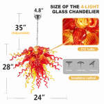 Chihuly Style Chandelier Hand Blown Glass Chandelier (Amber With Red)