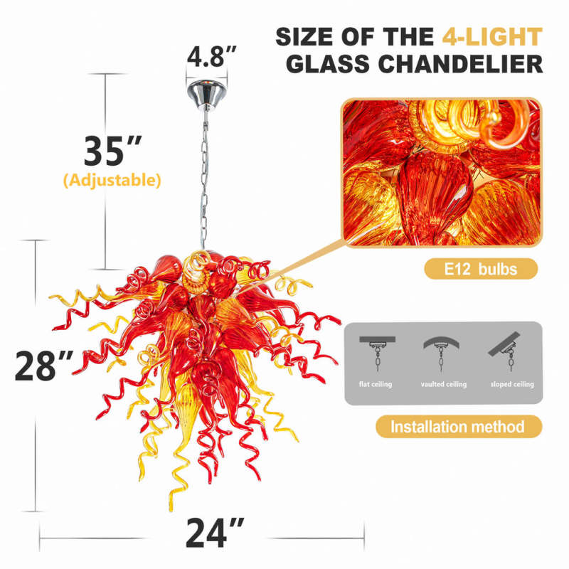 Chihuly Style Chandelier Hand Blown Glass Chandelier (Amber With Red)