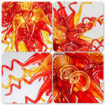 Chihuly Style Chandelier Hand Blown Glass Chandelier (Amber With Red)