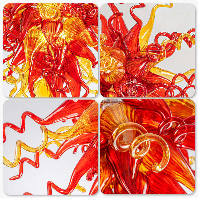 Chihuly Style Chandelier Hand Blown Glass Chandelier (Amber With Red)