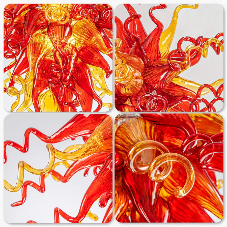 Chihuly Style Chandelier Hand Blown Glass Chandelier (Christmas Limited Edition Amber With Red)