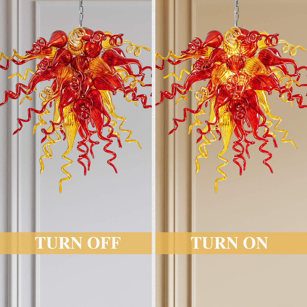 Chihuly Style Chandelier Hand Blown Glass Chandelier (Christmas Limited Edition Amber With Red)