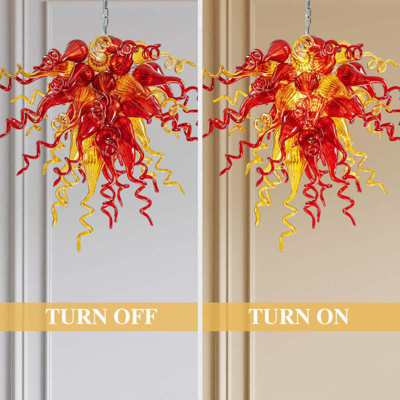 Chihuly Style Chandelier Hand Blown Glass Chandelier (Amber With Red)