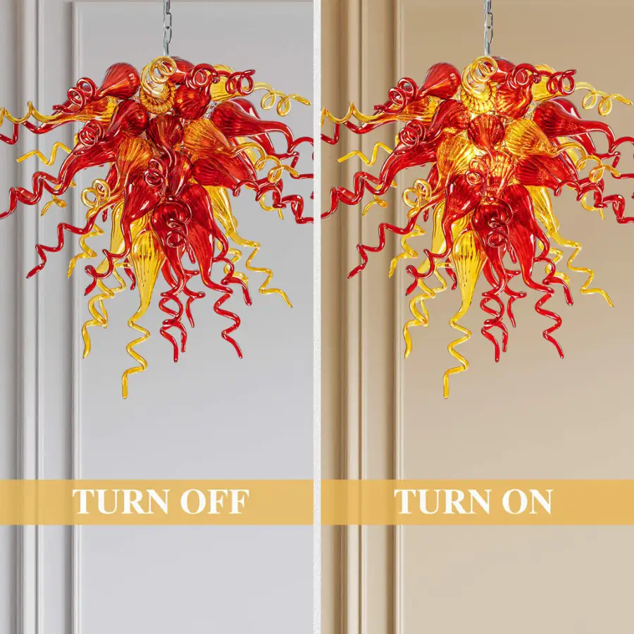Chihuly Style Chandelier Hand Blown Glass Chandelier (Christmas Limited Edition Amber With Red)