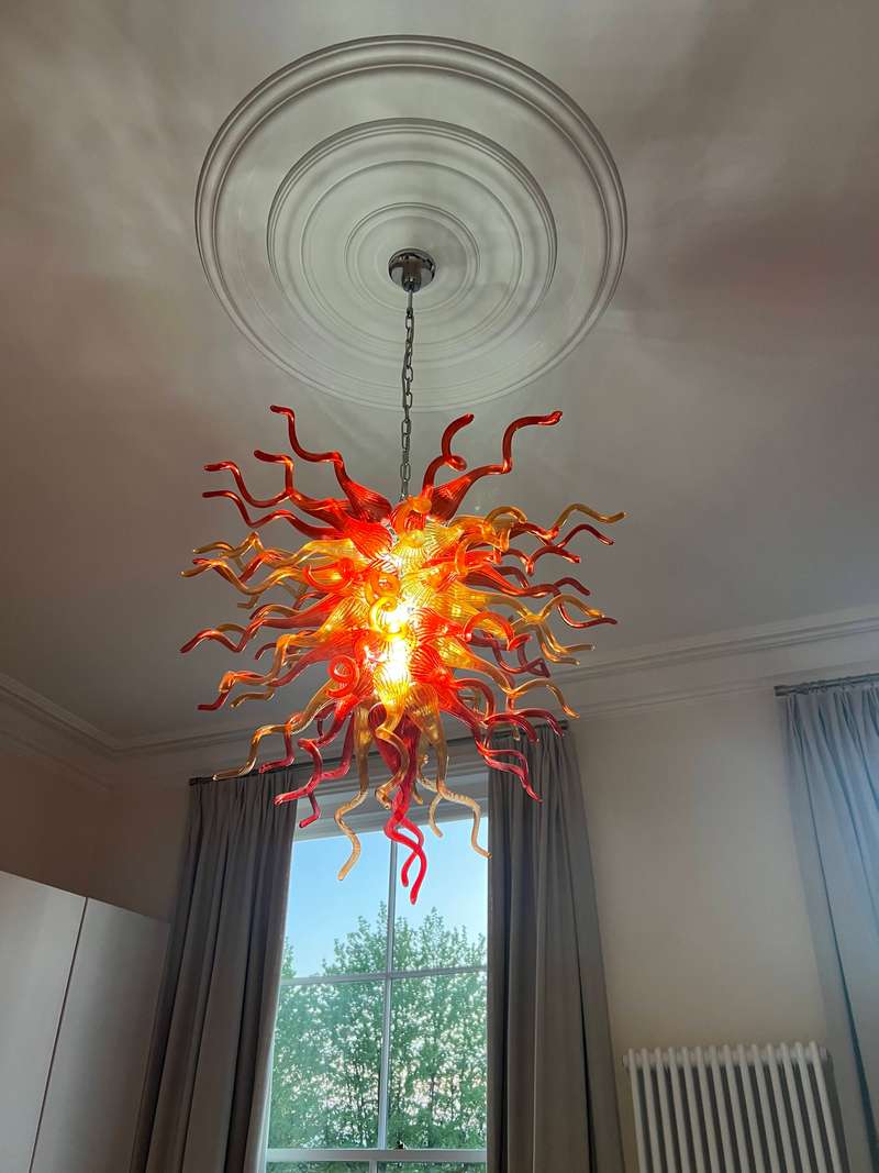 Chihuly Style Chandelier Hand Blown Glass Chandelier (Christmas Limited Edition Amber With Red)