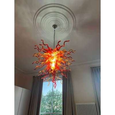 Chihuly Style Chandelier Hand Blown Glass Chandelier (Amber With Red) 02