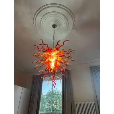 Chihuly Style Chandelier Hand Blown Glass Chandelier (Christmas Limited Edition Amber With Red) 02