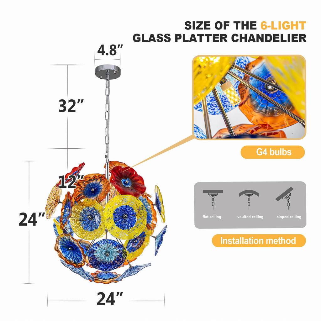 Murano Ceiling Light Blown Glass Plates Chandelier (Multi Colors)