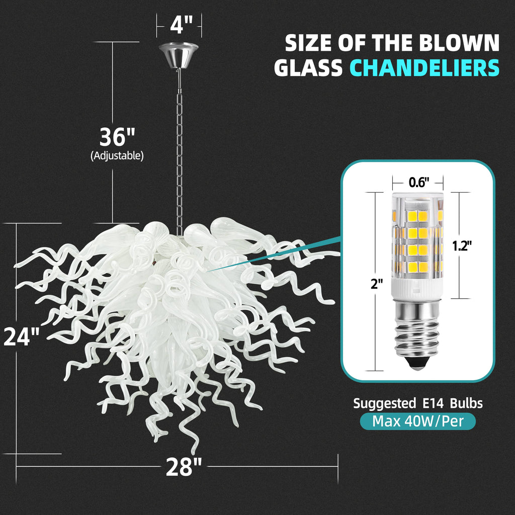 Chihuly Style Chandelier Blown Glass Light Fixtures (Clear White) 