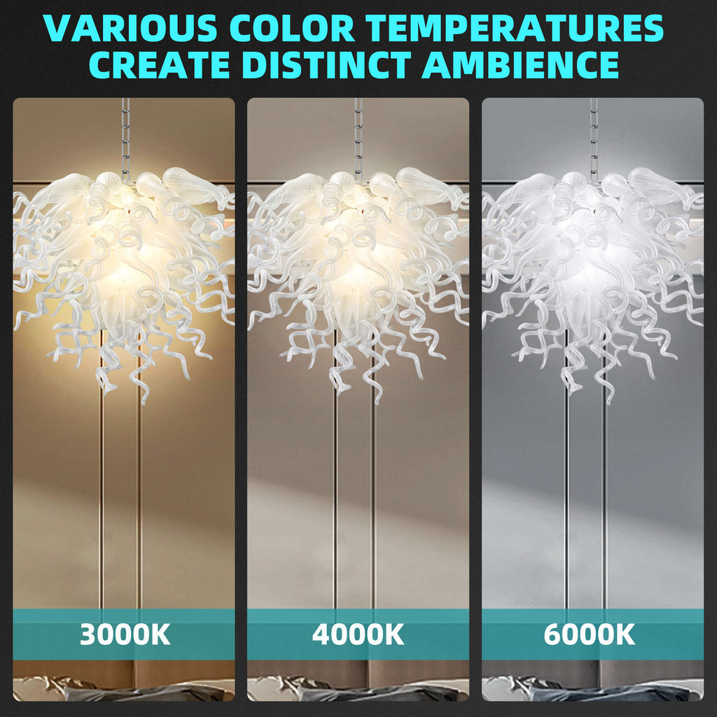 Chihuly Style Chandelier Blown Glass Light Fixtures (Clear White) 