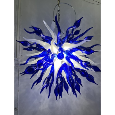 Chihuly Style Chandelier Hand Blown Glass Chandelier (Deep Blue And Frosted White Colors) 02