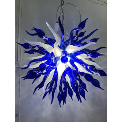 Chihuly Style Chandelier Hand Blown Glass Chandelier (Deep Blue And Frosted White Colors) 02