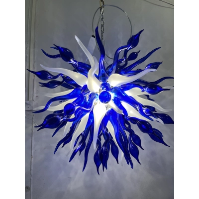 Chihuly Style Chandelier Hand Blown Glass Chandelier (Deep Blue And Frosted White Colors) 02