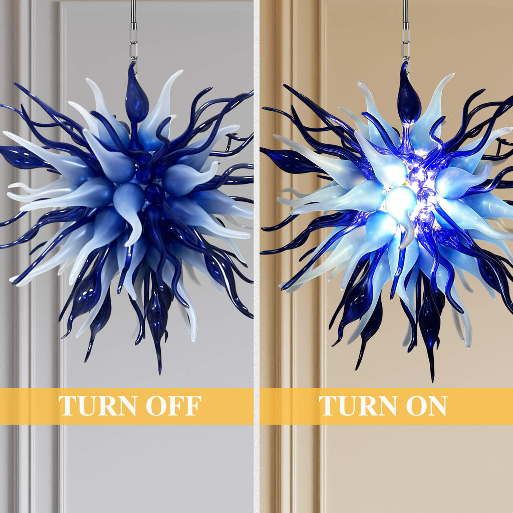 Chihuly Style Chandelier Hand Blown Glass Chandelier (Deep Blue And Frosted White Colors)